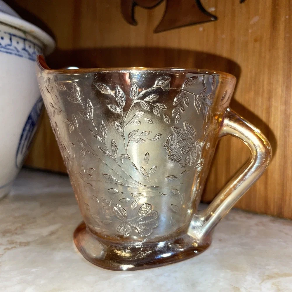 Vtg Jeannette Marigold Peach Floral Depression Carnival‎ Glass Creamer